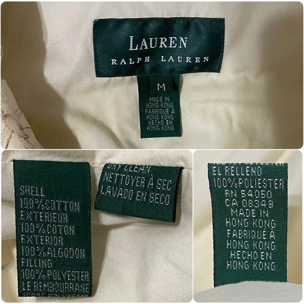 Lauren Ralph Lauren Quilted Cream Equestrian Print Button Utility Jacket Medium